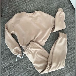 Sand sweat suit- the crewneck is cropped and the sweats are high waisted